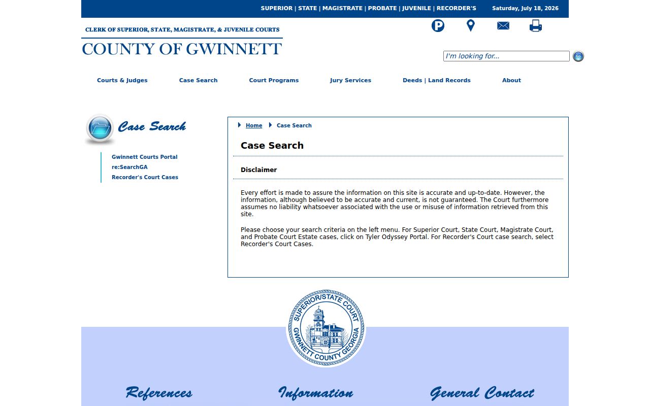 Gwinnett Clerk case search routing page
