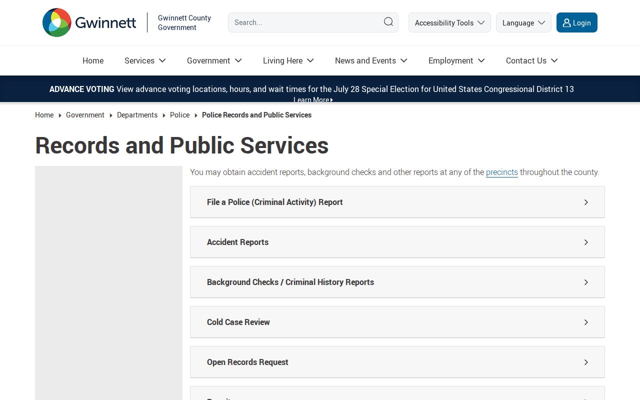 Gwinnett County criminal history police records services
