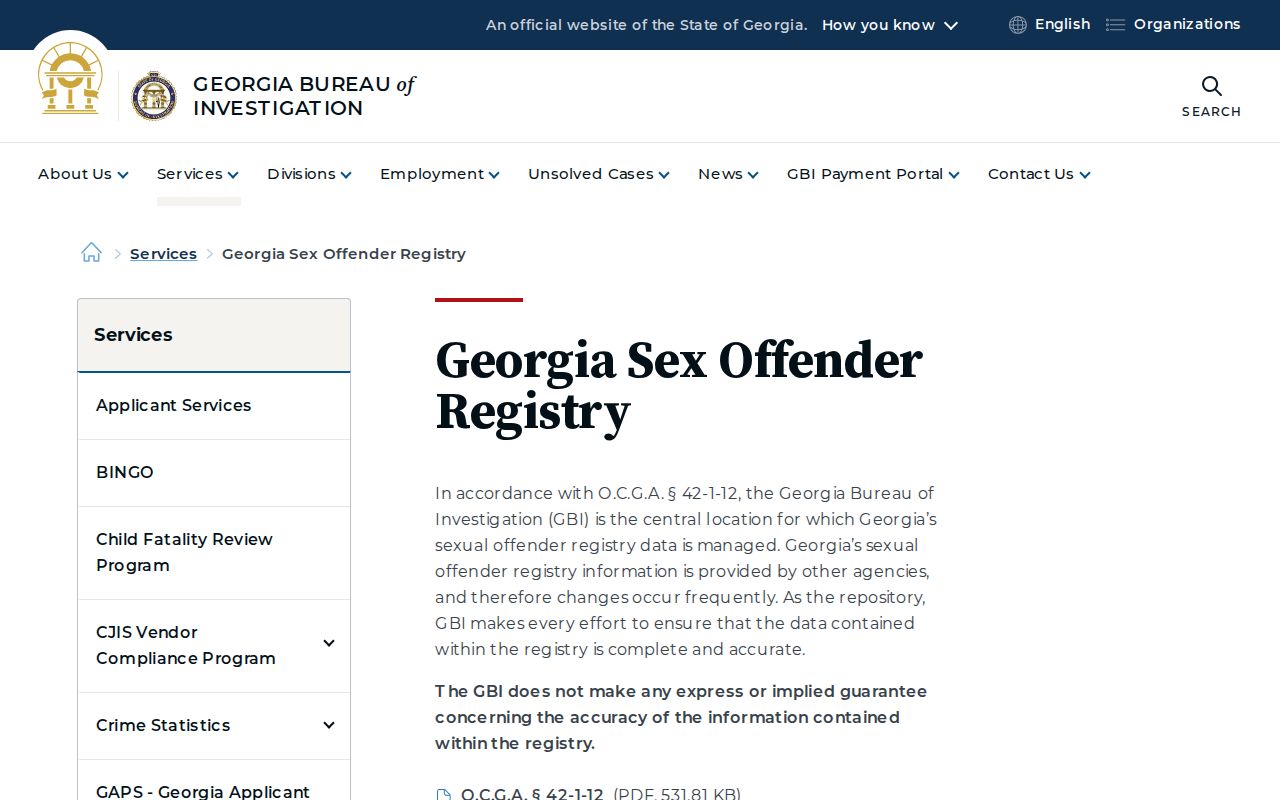 GBI Georgia Sex Offender Registry gateway